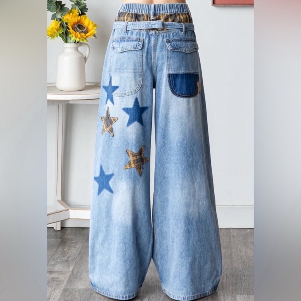 Oli & Hali Love + Stars Patchwork Baggy Jeans | Distressed Denim Pants - Picture 7 of 10